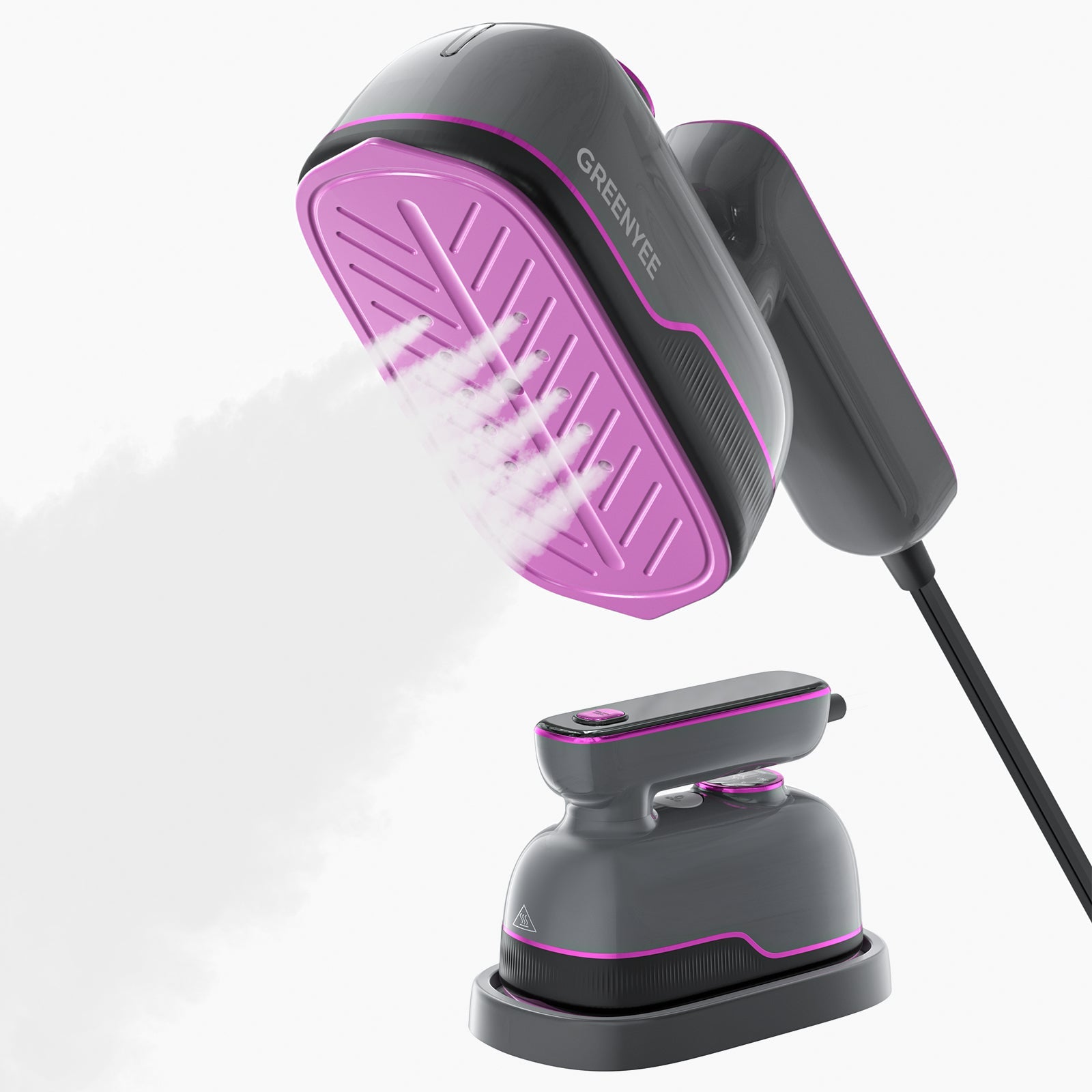 GREENYEE No Burns & 2X Faster | 150ml Smart Steam Iron | No Leaking 1000W, 6 Modes LED & 6.5" Wide Panel 2 - in - 1 - GREENYEE