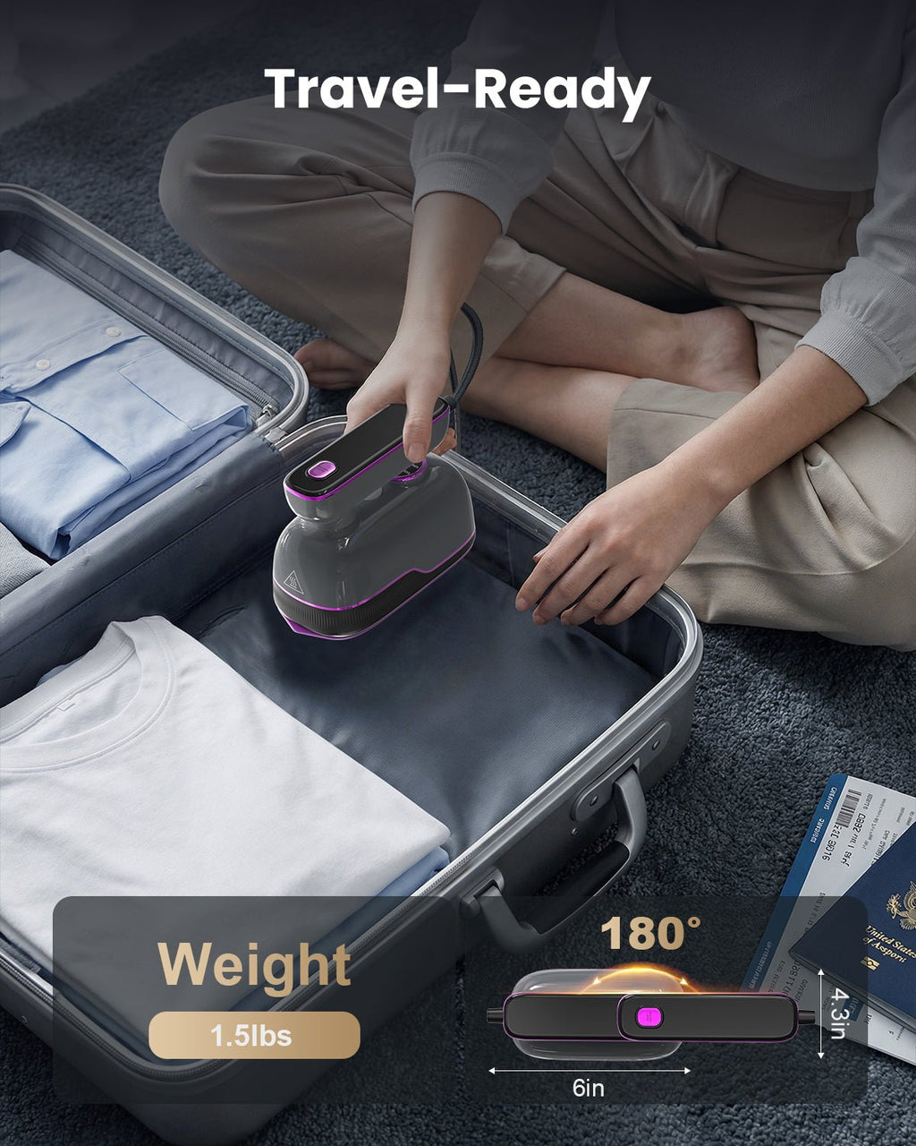 GREENYEE No Burns & 2X Faster | 150ml Smart Steam Iron | No Leaking 1000W, 6 Modes LED & 6.5" Wide Panel 2 - in - 1 - GREENYEE